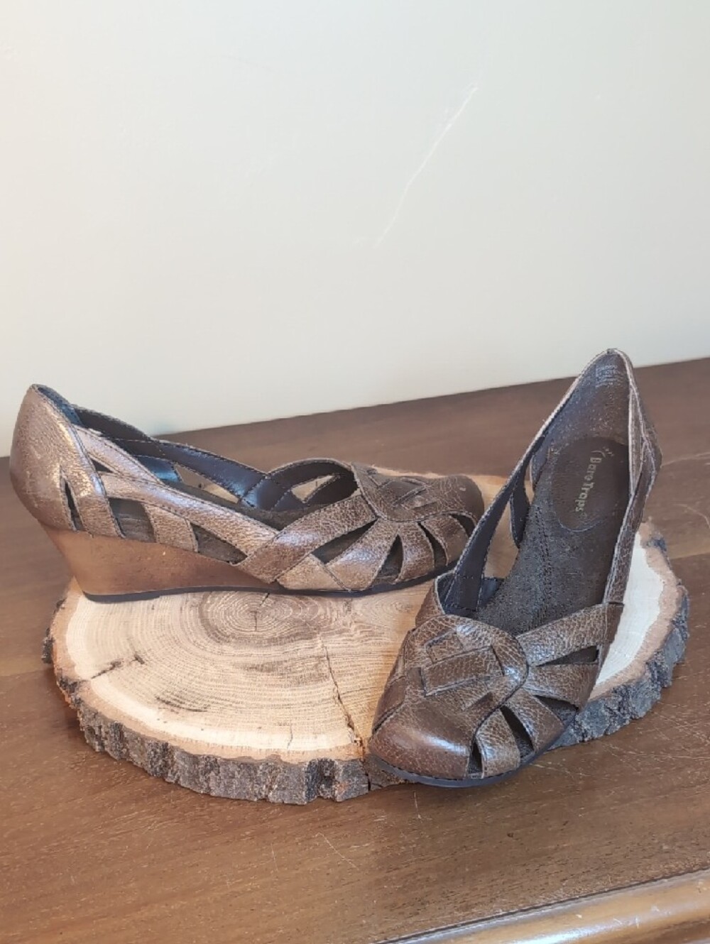 NWT Baretraps Brown Leather Dacey Huarache Sandal Womens Wedge 9 - Picture 11 of 15